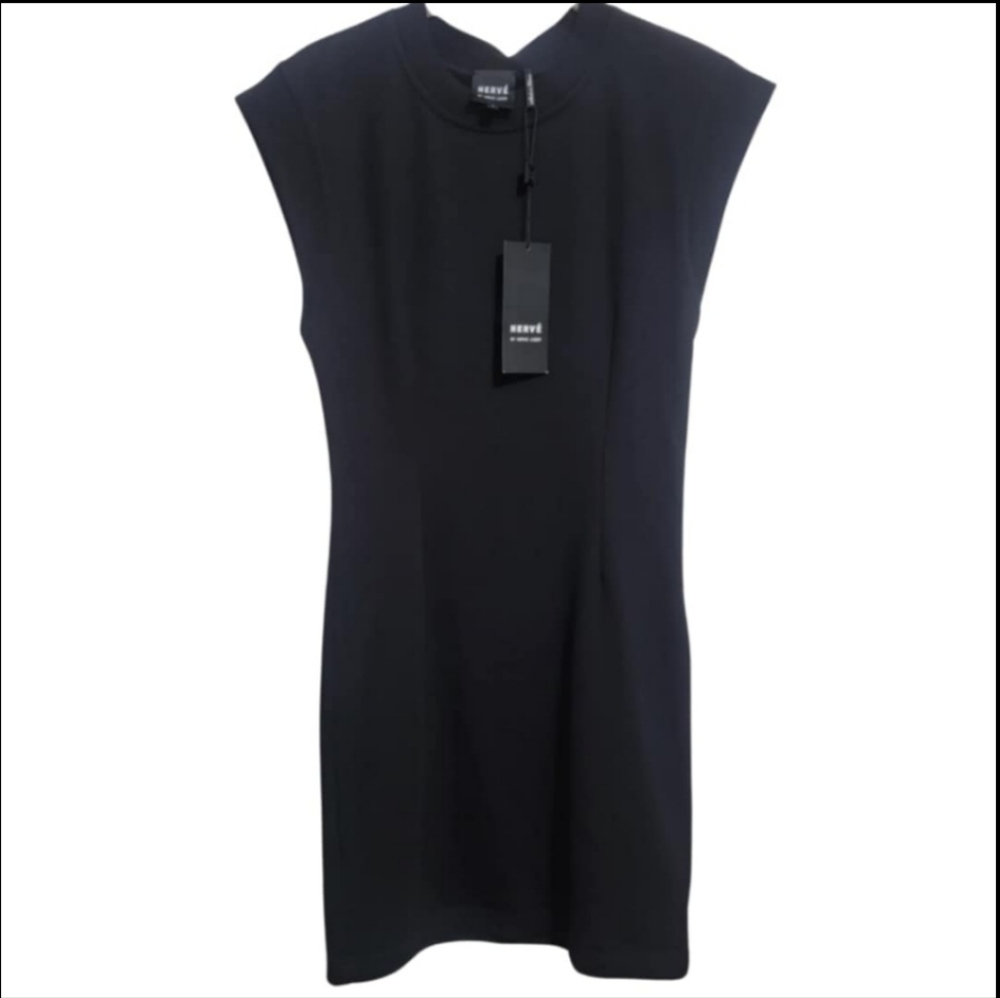 NWT HERVÉ BY HERVÉ LÉGER Black Crew Neck Mini Dress Size Small